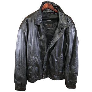Wilsons Men Leather Bomber Jacket Size XXLT Black Thinsulate Full Zip Moto Biker